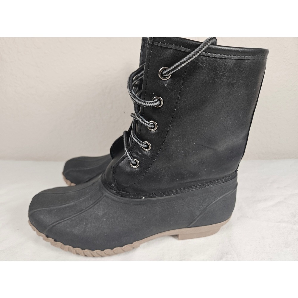 Blue Suede Shoes Womens Black Duck Boots Faux Shearling Lined Lace Up Size 6